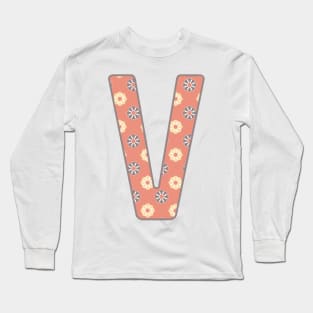 MONOGRAM LETTER V PINK FLORAL TYPOGRAPHY DESIGN Long Sleeve T-Shirt